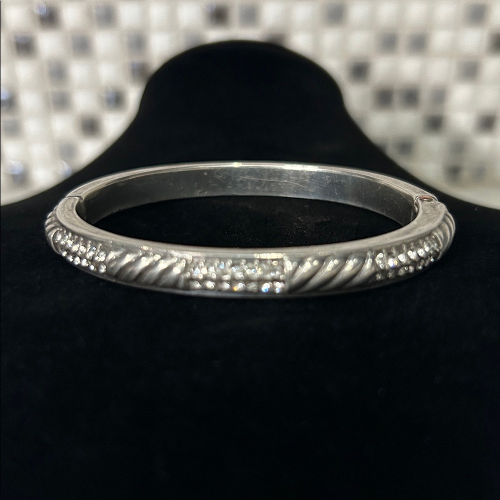 Brighton Silver Hinge Bangle Bracelet with Crystal Accents